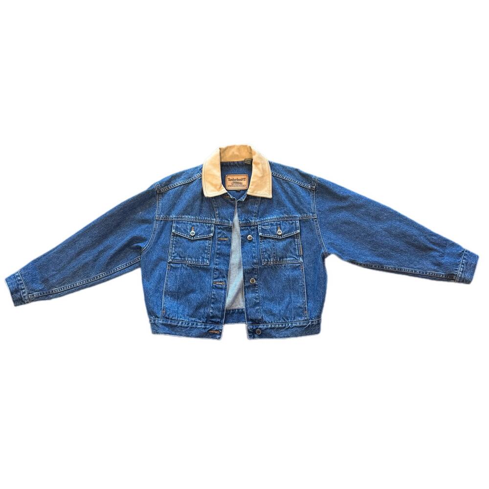 Timberland Limited Edition Blue Denim Jean Jacket Leather Collar Marlboro Size M